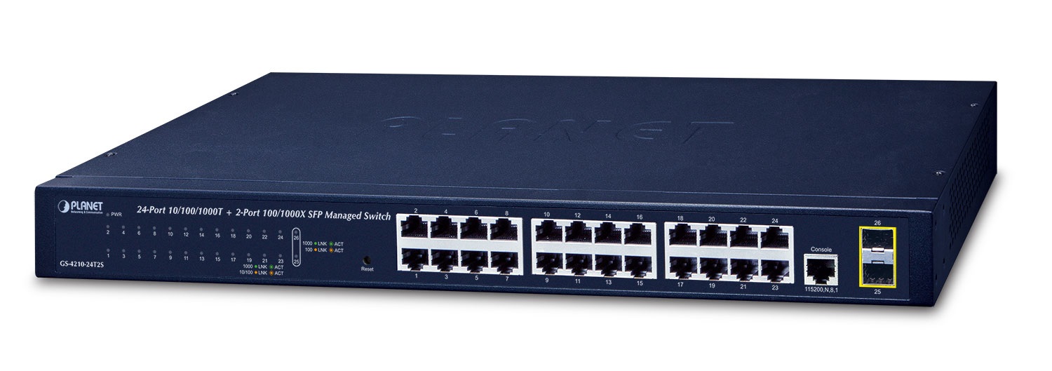 PLANET GS-4210-24T2S Switch di Rete Gestito L2 Gigabit Ethernet 24 Porte (10/100/1000) 1U Blu