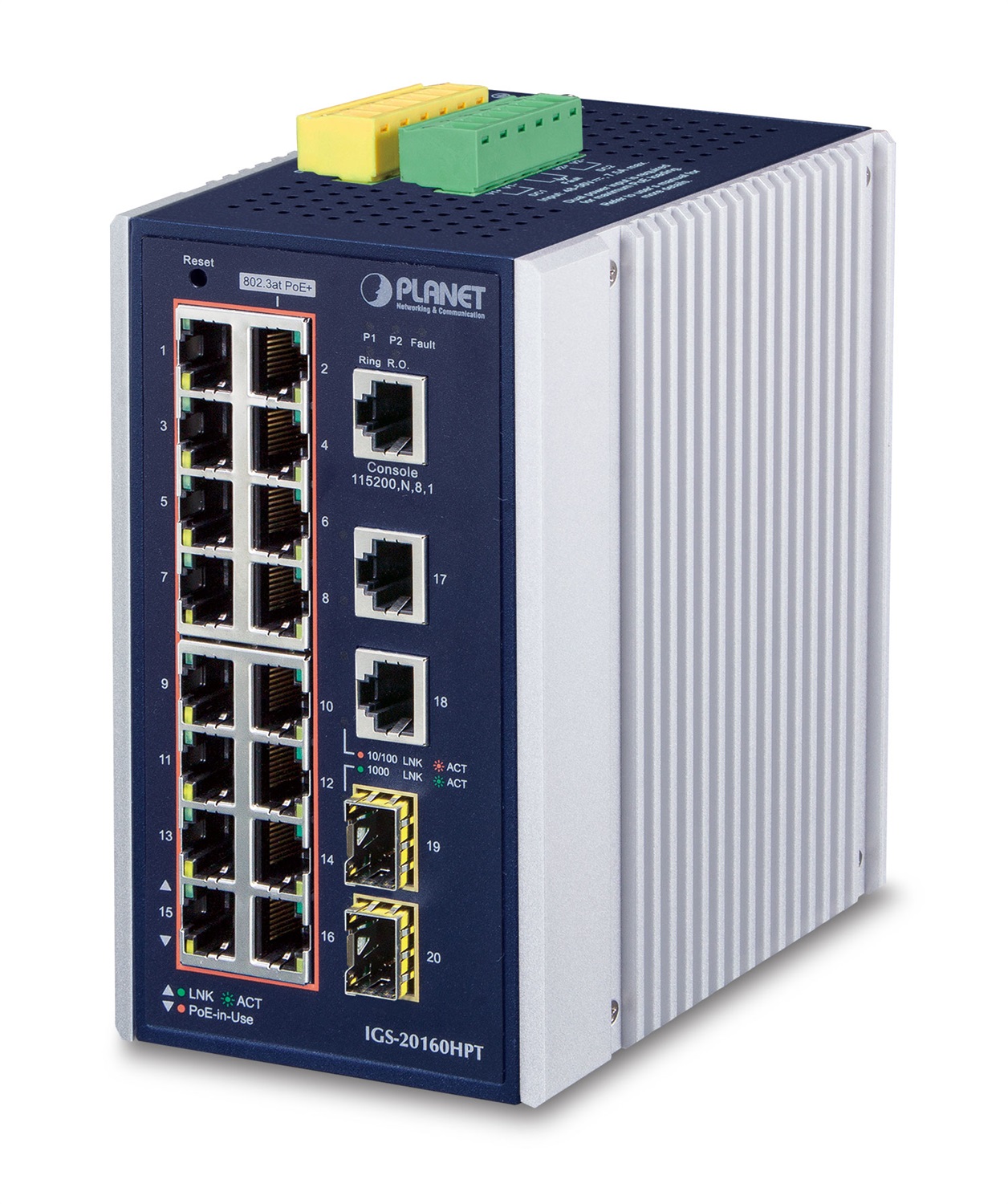 PLANET IGS-20160HPT Switch di Rete Gestito L2/L3 Gigabit Ethernet 10/100/1000 con 18 Porte RJ-45 e Supporto PoE - Blu e Bianco