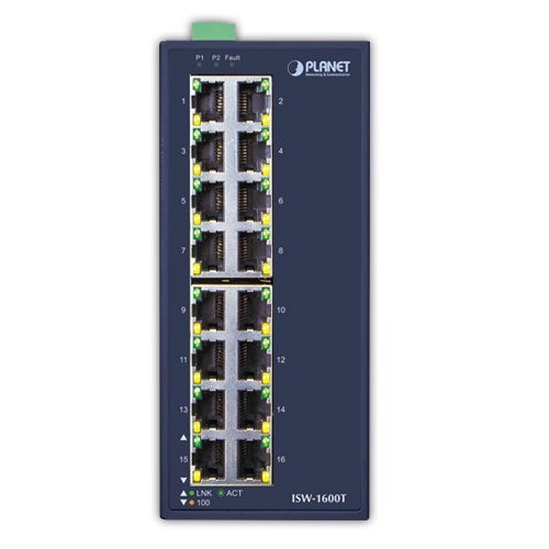 PLANET ISW-1600T Switch di rete Non gestito 16 Porte Fast Ethernet (10/100) IP30 Industrial Blu