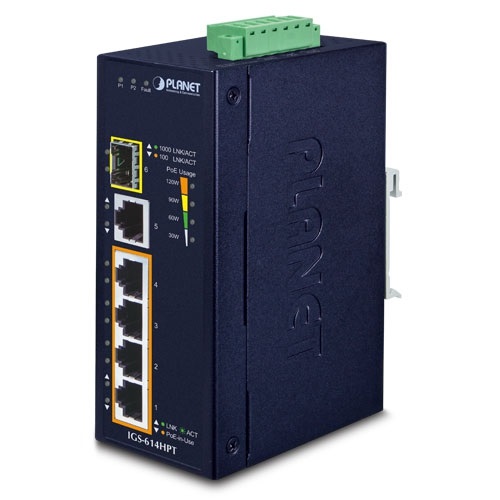 PLANET IGS-614HPT Switch di Rete Non Gestito Gigabit Ethernet (10/100/1000) con 5 Porte RJ-45 e Supporto Power over Ethernet (PoE) - Colore Blu