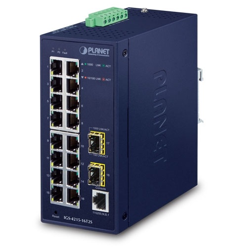 PLANET IGS-4215-16T2S Switch di Rete Gestito L2/L4 16-Port Gigabit Ethernet (10/100/1000) Blu con 2 Porte SFP e Alimentazione Ridondante