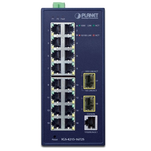 PLANET IGS-4215-16T2S Switch di Rete Gestito L2/L4 16-Port Gigabit Ethernet (10/100/1000) Blu con 2 Porte SFP e Alimentazione Ridondante