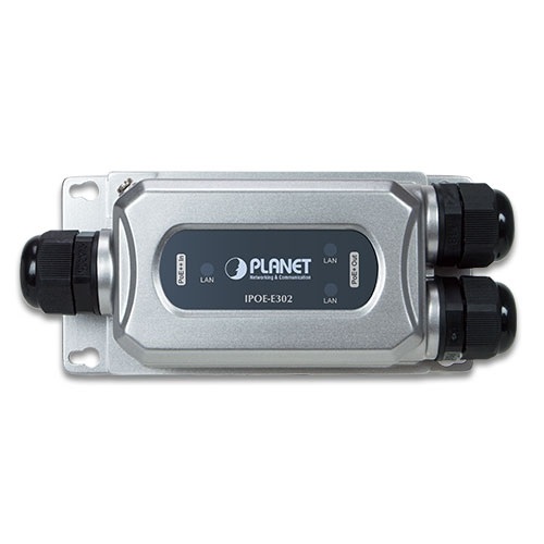 PLANET IPOE-E302 Trasmettitore di rete IP67, 1 porta 802.3bt PoE a 2 porte 802.3a, Velocità 10/100/1000 Mbit/s, Colore Nero e Grigio