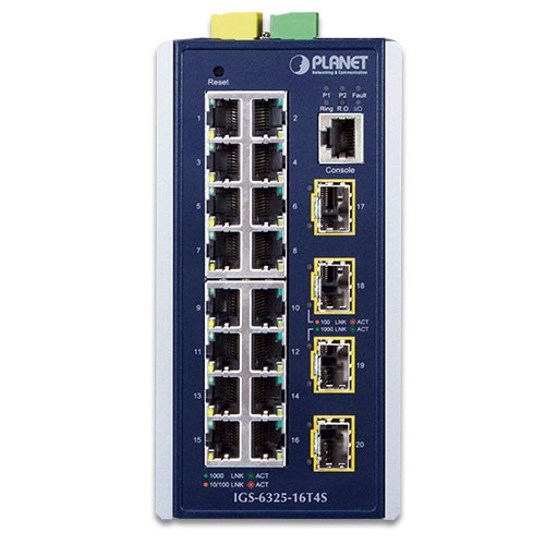 PLANET IGS-6325-16T4S Switch di Rete Gestito L3 con 16 Porte Gigabit Ethernet (10/100/1000) e 4 Porte SFP - Blu, Grigio