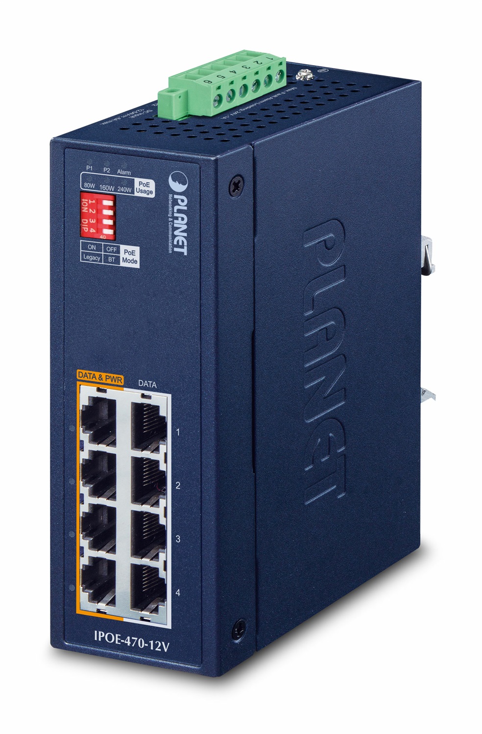PLANET IP30 Industrial Switch 4-port Gigabit Ethernet (10/100/1000) con Supporto Power over Ethernet (PoE) - Blu