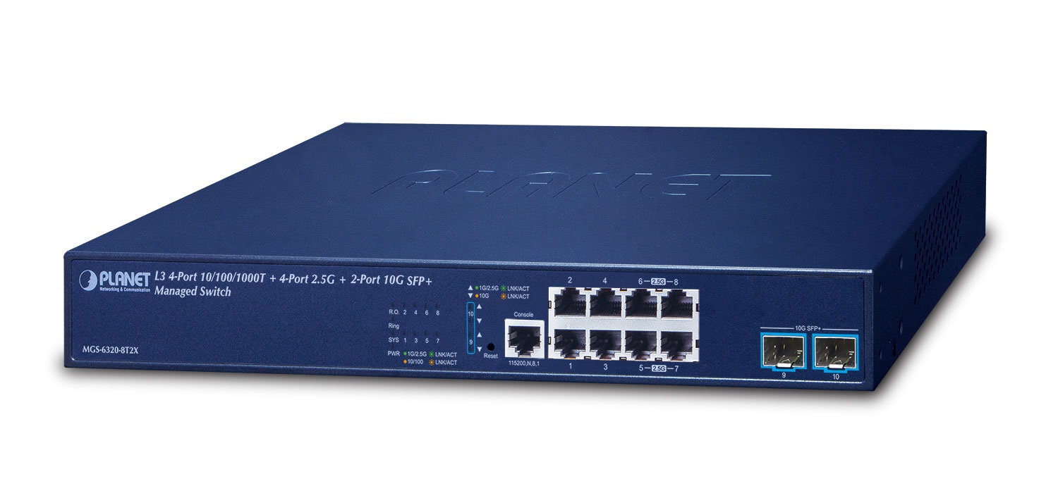 PLANET Switch di rete L3 4-Port 10/100/1000T Gestito Gigabit Ethernet 1U - Modello MGS-6320-8T2X