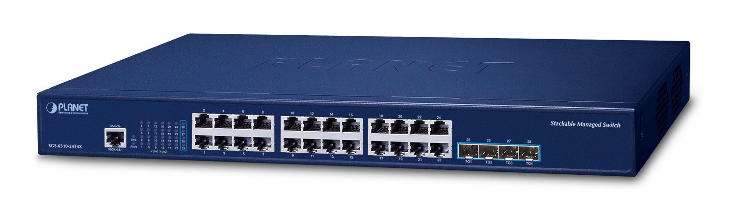 PLANET Switch di rete Layer 3 24-Port 10/100/1000T Gestito L3 Gigabit Ethernet 1U Blu con 4-Port 10G SFP Stackable
