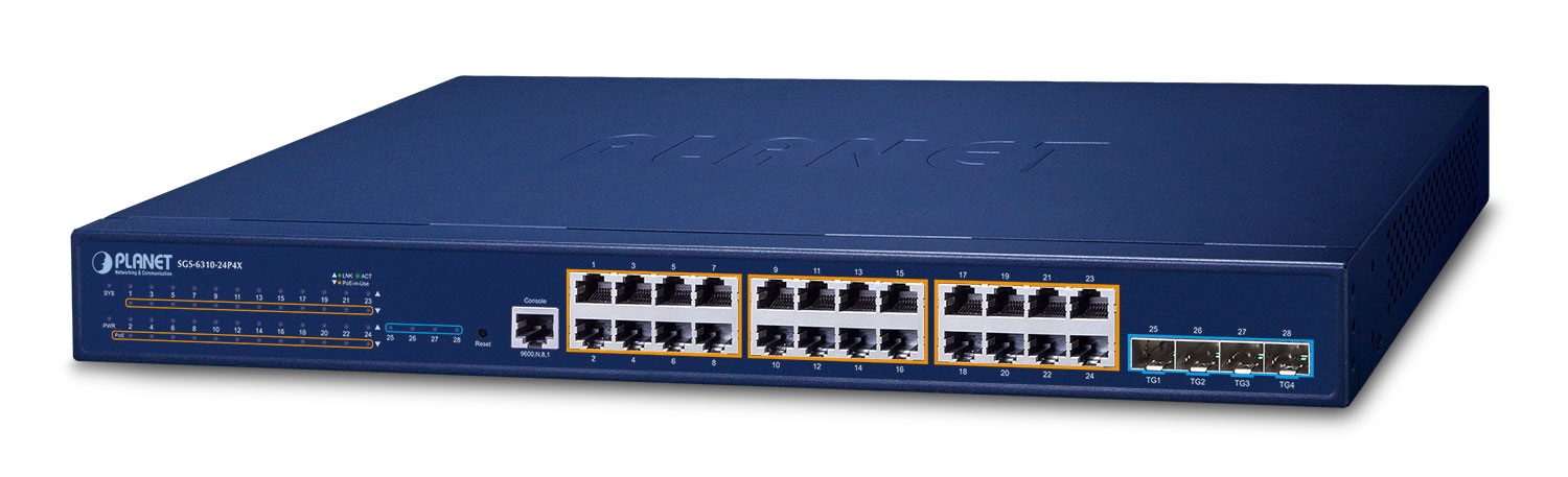PLANET Switch di rete Layer 3 24-Port 10/100/1000T Gestito L3 Gigabit Ethernet 1U Blu SGS-6310-24P4X