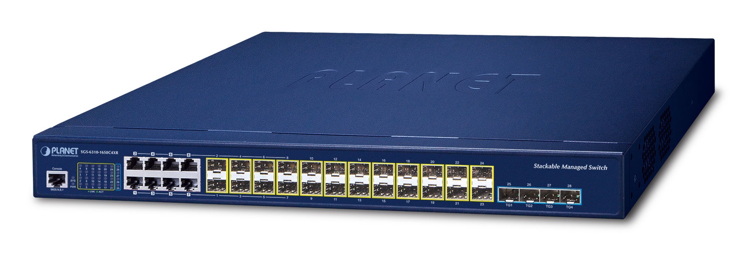 PLANET Switch di rete Layer 3 16-Port 100/1000X SFP Gestito L3 10G Ethernet (100/1000/10000) 1U Blu - Modello SGS-6310-16S8C4XR