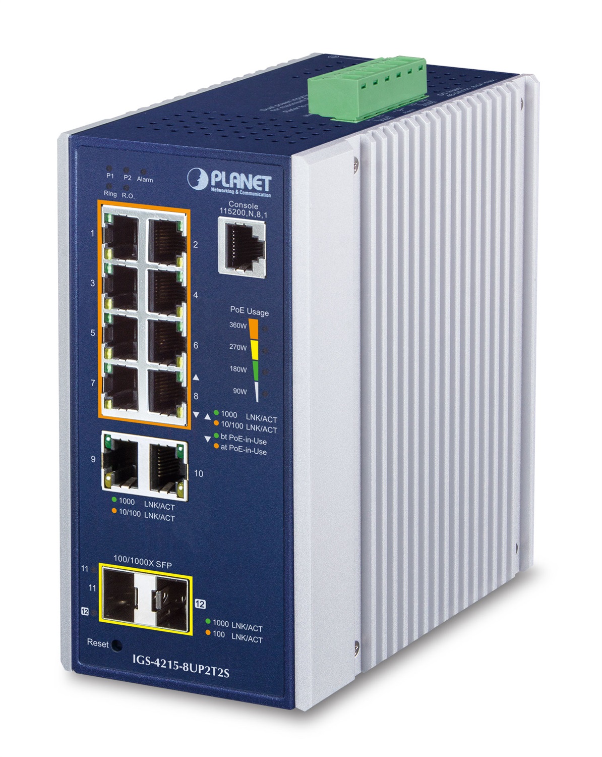 PLANET IGS-4215-8UP2T2S Switch di Rete Gestito L2/L4 Gigabit Ethernet (10/100/1000) con Supporto Power over Ethernet (PoE) in Alluminio, Blu