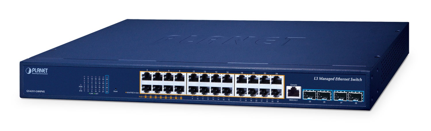 PLANET GS-6311-24HP4X Switch di Rete Gestito L3 Gigabit Ethernet (10/100/1000) con Supporto Power over Ethernet (PoE) - 24 Porte, 90W 802.3bt, 8-Port 10/100/1000T, 16-Port 802.3at, 4-Port 10G SFP