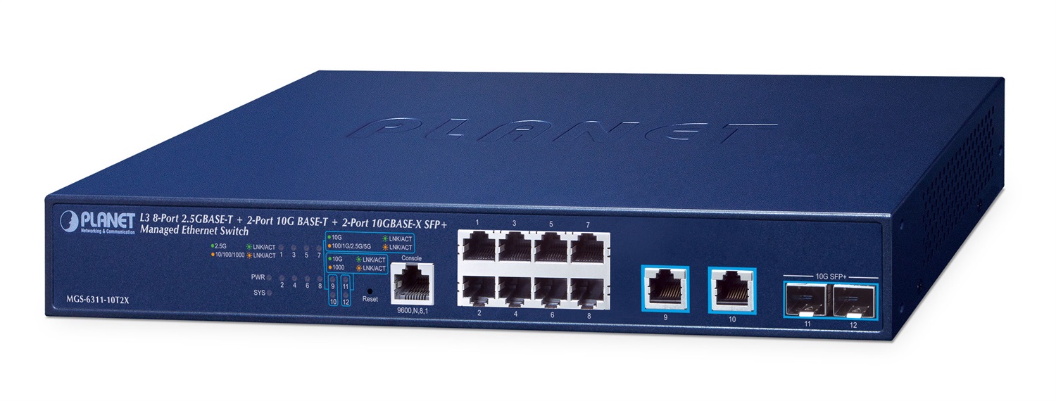 PLANET Switch MGS-6311-10T2X Gestito L3 8-Port 2.5GBASE-T / 10G Ethernet (100/1000/10000) Rack 1U Blu
