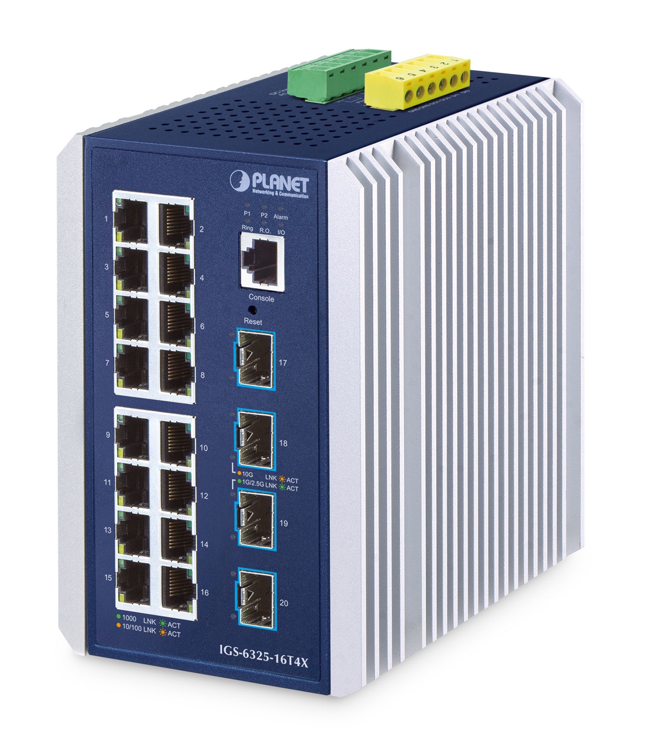 PLANET Switch di rete Industrial L3 16-Port Gestito Gigabit Ethernet in Alluminio Blu