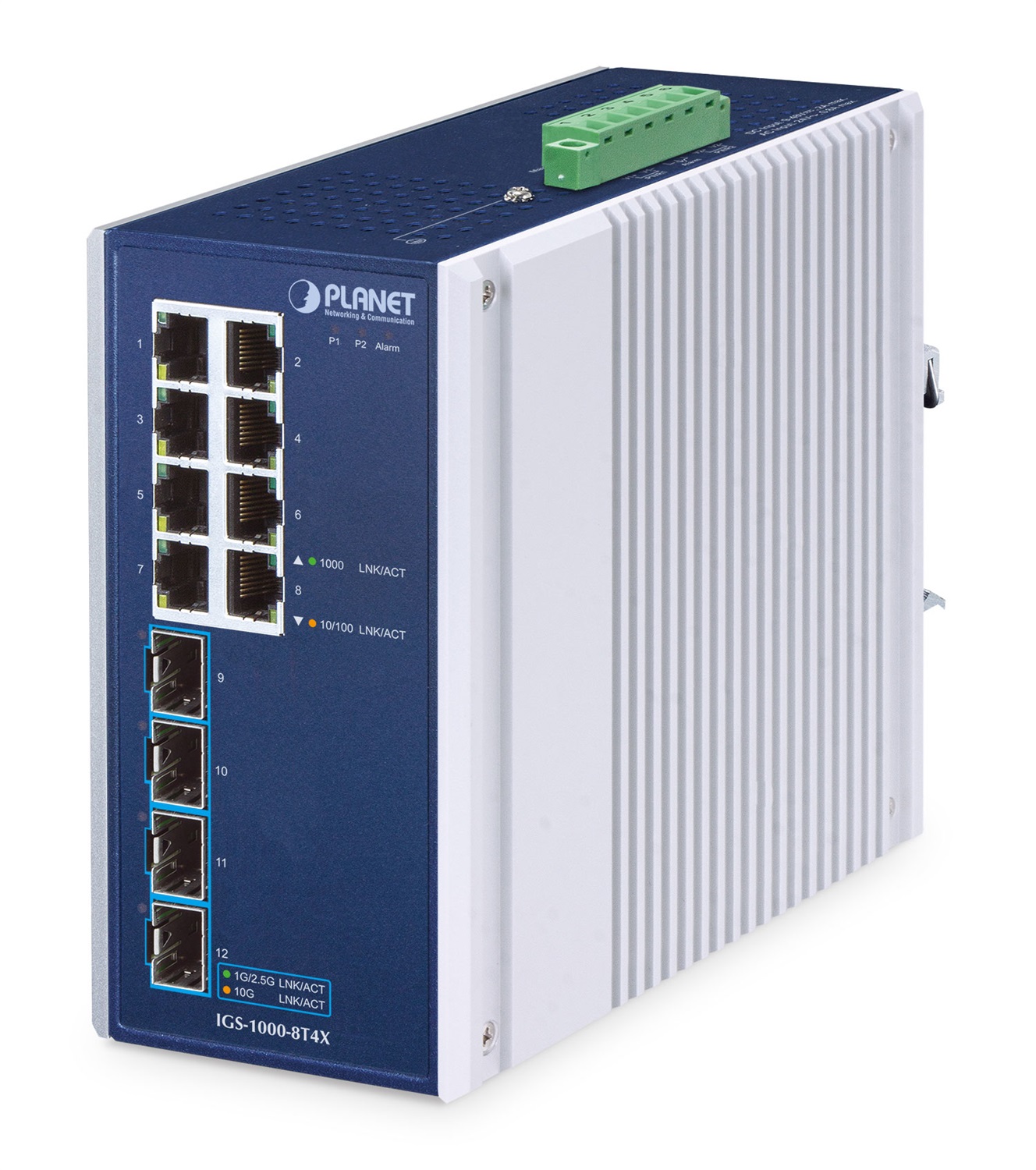PLANET IP30 Industrial Switch di rete 8-Port Non gestito Gigabit Ethernet (10/100/1000) in Alluminio Blu