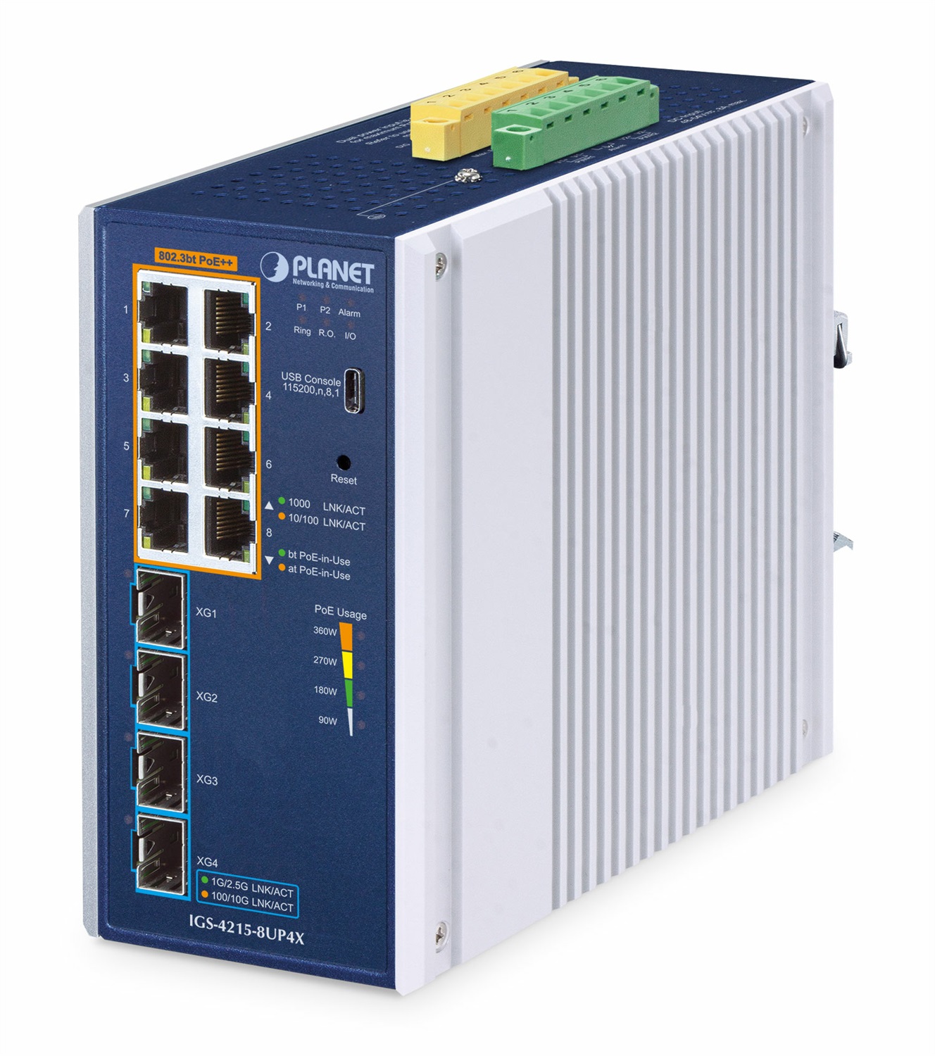 PLANET Switch di rete Industriale L2/L4 8-Port Gestito Gigabit Ethernet in Alluminio Blu