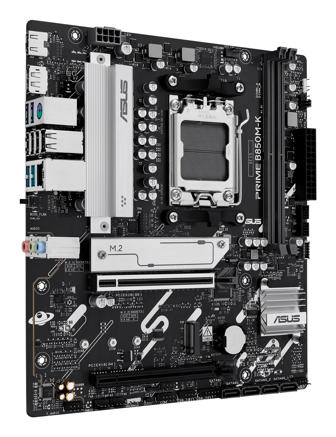 ASUS PRIME B850M-K Scheda Madre micro ATX AMD AM5 per Ryzen 7000/8000/9000, DDR5, 2 M.2, PCIe 5.0, 8 2 1 Fasi di Alimentazione, Realtek 2.5Gb Ethernet, DisplayPort, HDMI, USB-A 10Gbps e USB-C 5Gbps, BIOS Flashback, Aura Sync