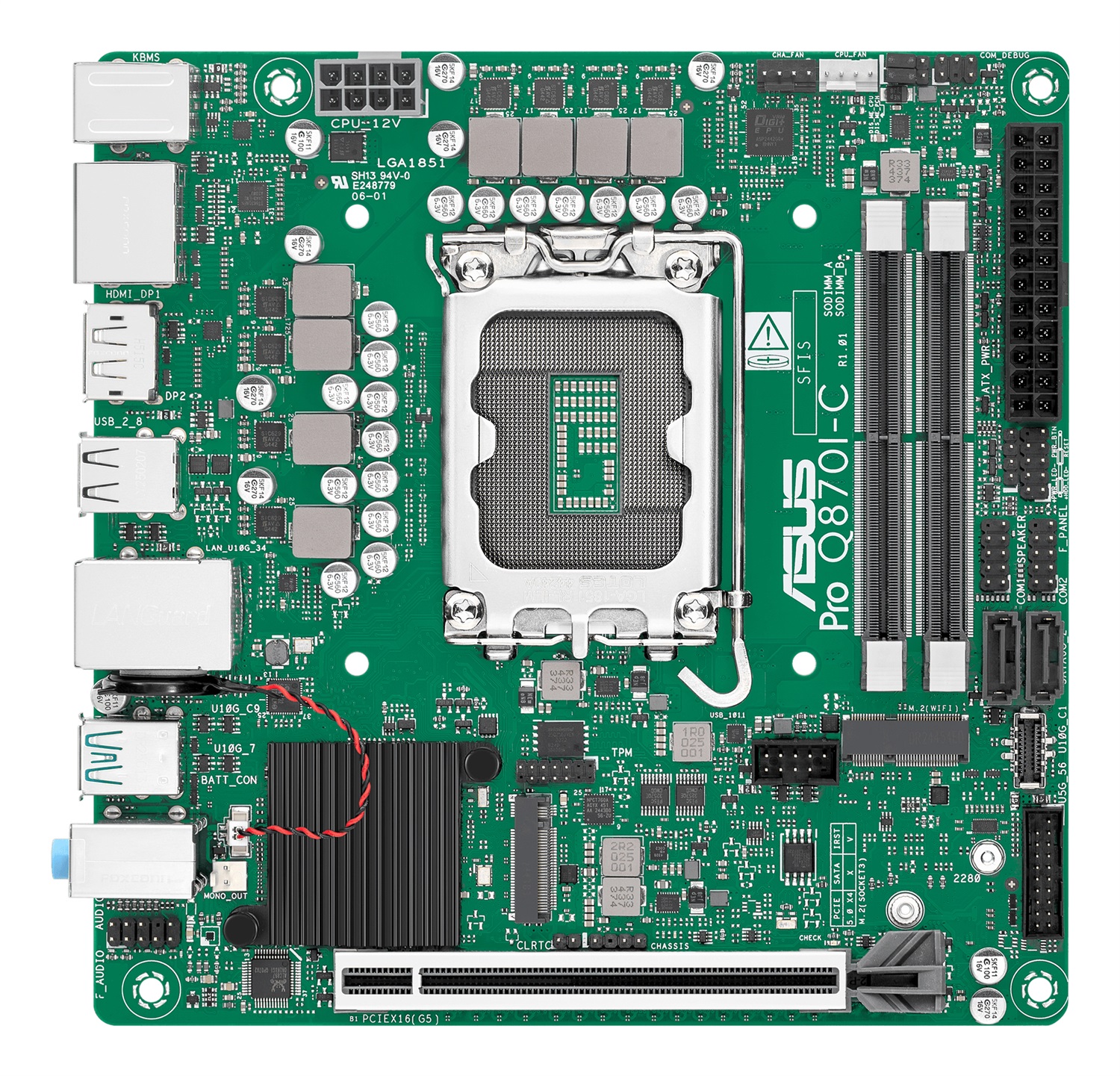 ASUS PRO Q870I-C-CSM - Scheda madre mini ITX LGA 1851 per processori Intel Core Ultra, supporta fino a 128 GB di RAM DDR5