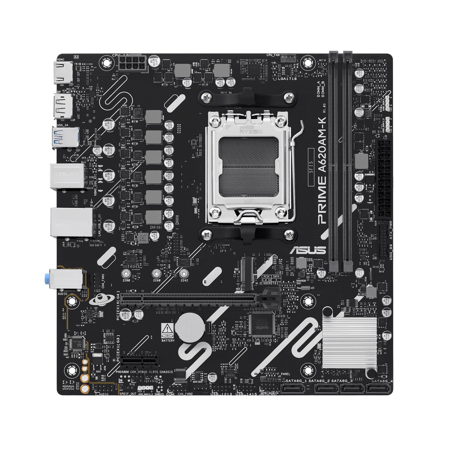 ASUS Prime A620AM-K Scheda Madre Socket AM5 micro ATX per Processori AMD Ryzen 7000/8000/9000