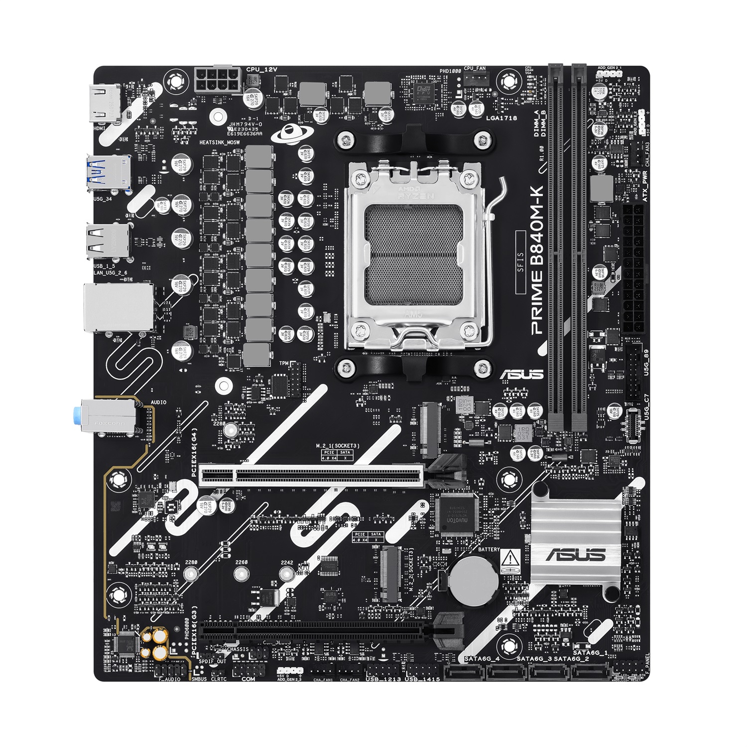 ASUS PRIME B840M-K Scheda Madre AMD micro-ATX con DDR5, PCIe 4.0, 2 slot M.2 e Ethernet 2,5 GB