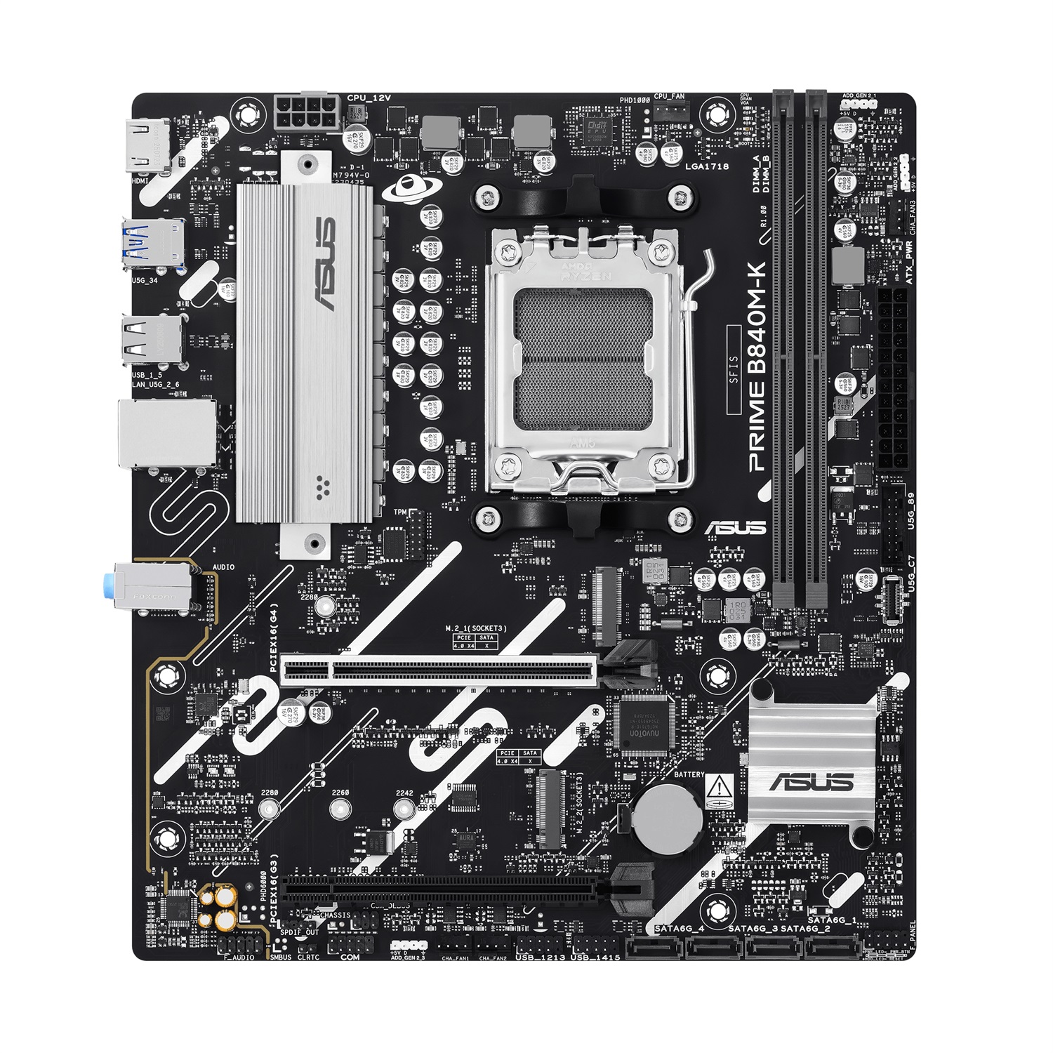 ASUS PRIME B840M-K Scheda Madre AMD micro-ATX con DDR5, PCIe 4.0, 2 slot M.2 e Ethernet 2,5 GB