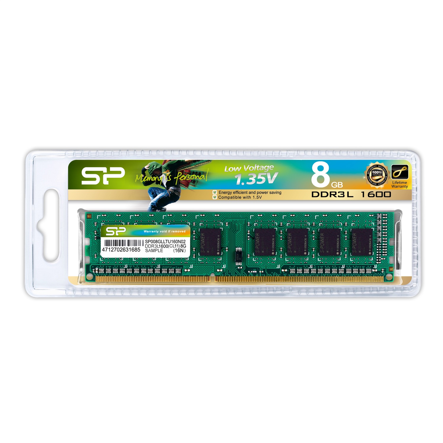 Silicon Power SP008GLLTU160N02 Memoria RAM 8 GB DDR3L 1600 MHz 240-pin DIMM Verde