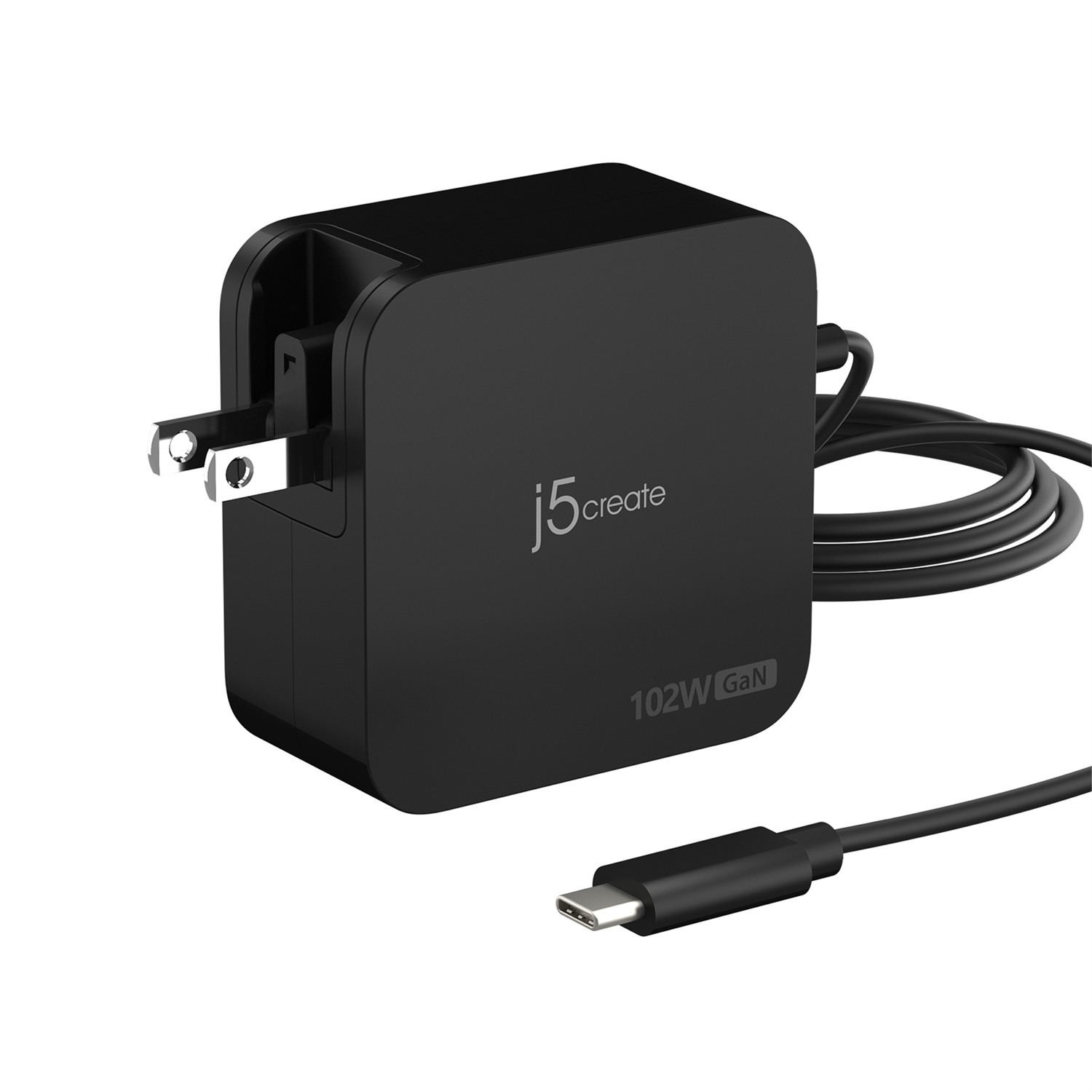 j5create Caricatore GaN PD USB-C 102W con 2 Porte e Spine Intercambiabili - Nero