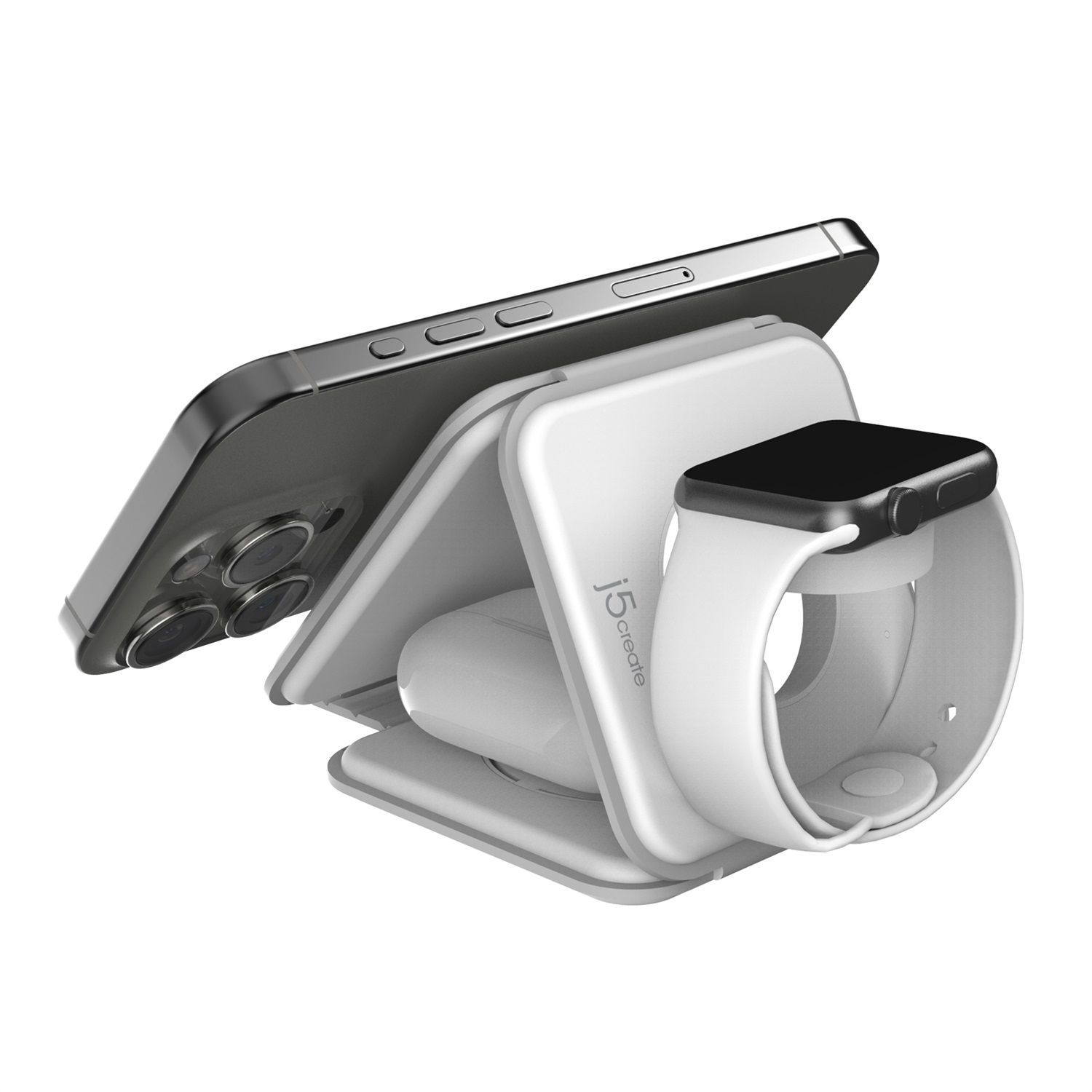 j5create JUPW3415 Cuffie e Caricatore Wireless Bianco per Smartphone e Orologi Intelligenti con Ricarica Rapida