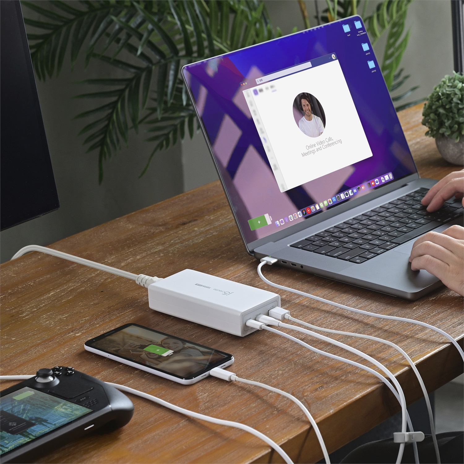 j5create JUP37185W-EN Caricabatterie GaN PD 3.1 da 185W con 3 porte USB-C e USB-A, Ricarica rapida, Bianco
