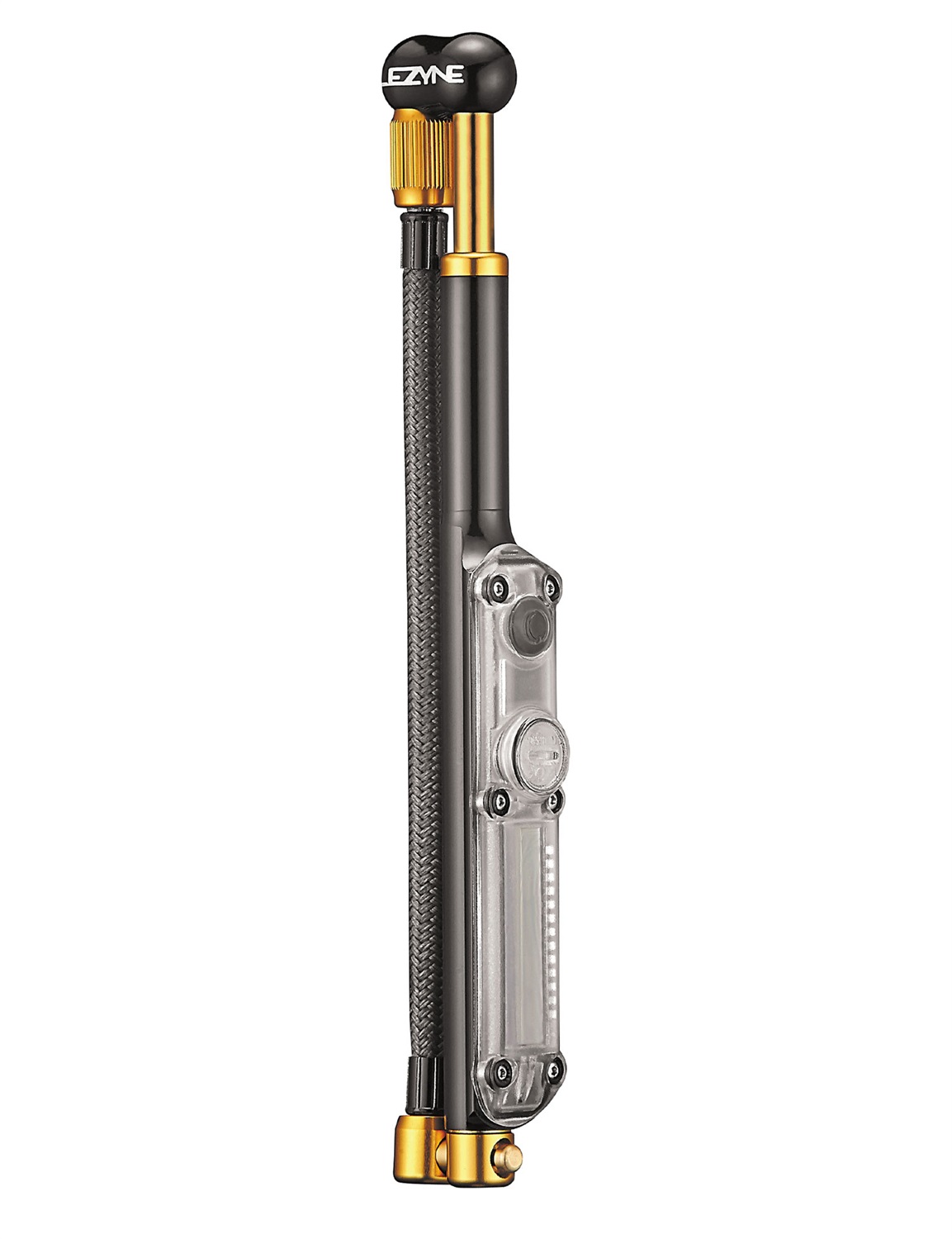Lezyne Digital Shock Drive - Mini Pompa 350psi in Alluminio Nero/Oro con Valvola di Scarico