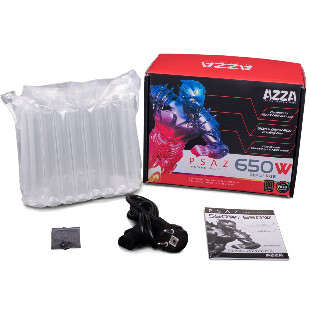 Azza PSAZ-650W ARGB Alimentatore per Computer 650W 20 4 pin ATX Nero con 2 x PCIe