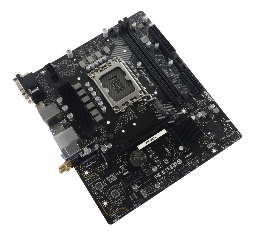 Biostar B760MX2-E Scheda Madre Intel B760 LGA 1700 Micro ATX con Supporto DDR4 e DDR5, 128 GB Max, 2 Slot DIMM, Uscite VGA/HDMI/DVI