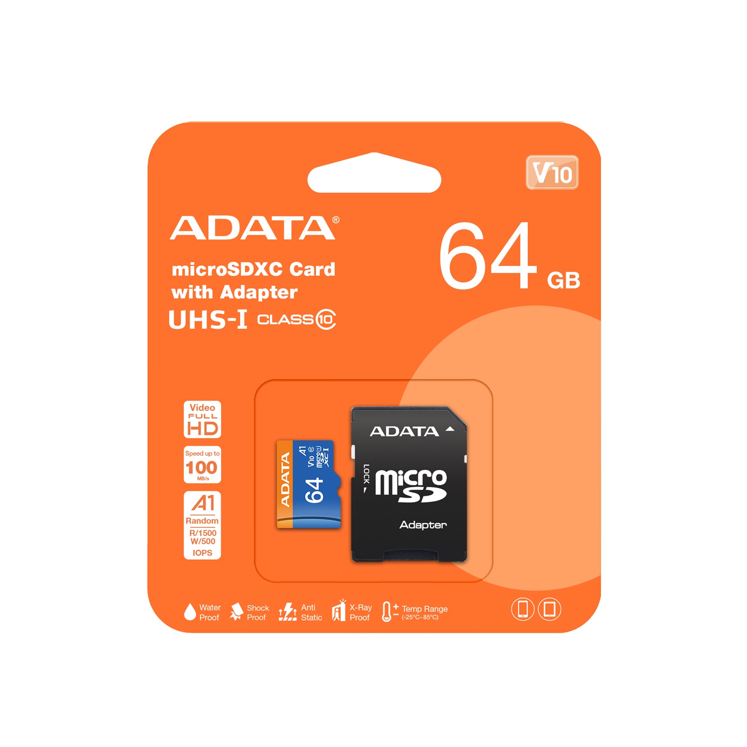 ADATA Premier 64 GB MicroSDHC Classe 10 UHS-I - Velocità di lettura 85 MB/s, A1, V10, supporto Full HD
