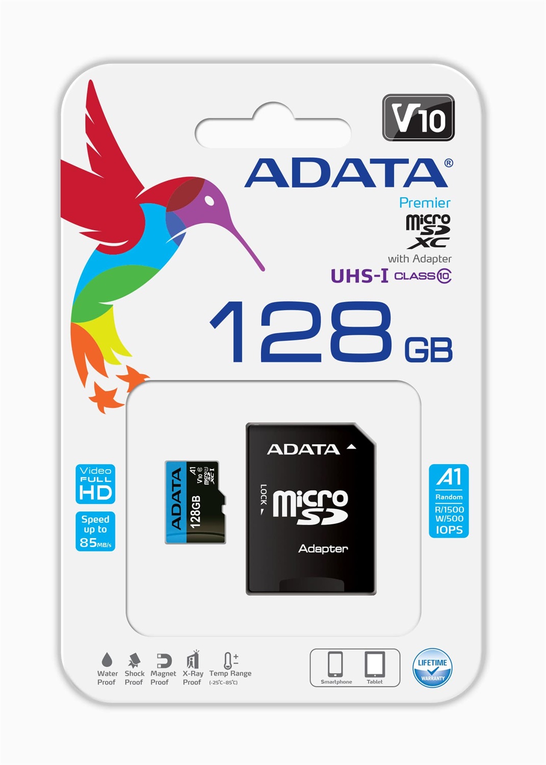 ADATA Premier 128 GB MicroSDXC UHS-I Classe 10 - Velocità di lettura 85 MB/s, scrittura 25 MB/s, resistente agli urti