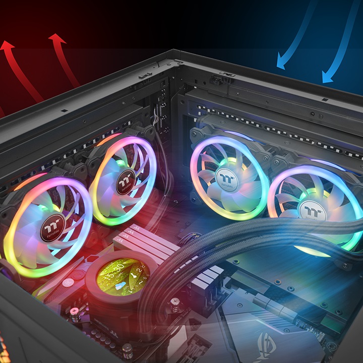 Thermaltake SWAFAN 12 RGB Ventilatore per Computer 12 cm Nero - Confezione da 3, Velocità Max 2000 Giri/min, Rumorosità 30,5 dB, Flusso d'Aria 53,02 pdc/min