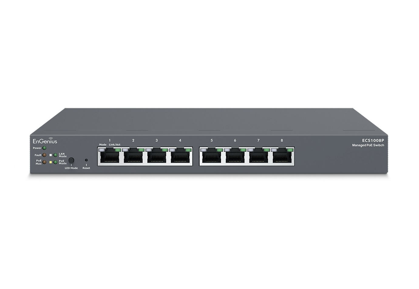 EnGenius ECS1008P Switch di Rete Gestito L2 con 8 Porte Gigabit Ethernet (10/100/1000), Supporto Power over Ethernet (PoE) 802.3af, Montabile a Parete, Nero