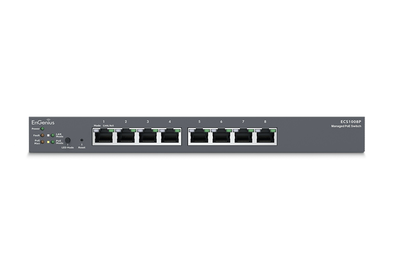 EnGenius ECS1008P Switch di Rete Gestito L2 con 8 Porte Gigabit Ethernet (10/100/1000), Supporto Power over Ethernet (PoE) 802.3af, Montabile a Parete, Nero