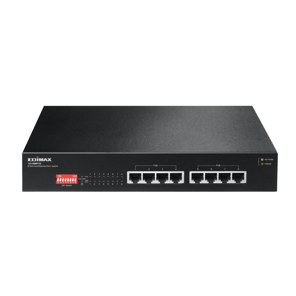 Edimax GS-1008P V2 Switch di Rete Gigabit Ethernet 8 Porte PoE (10/100/1000 Mbps) con DIP Switch - Nero