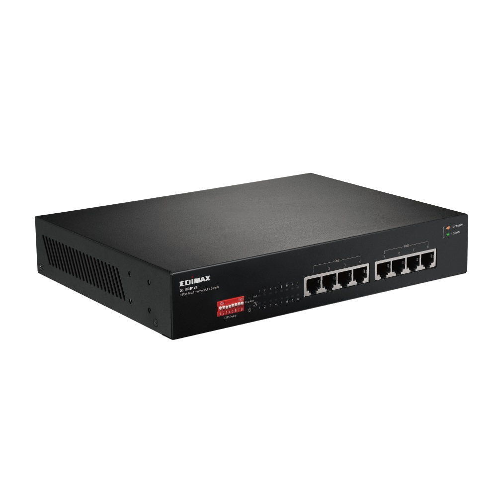 Edimax GS-1008P V2 Switch di Rete Gigabit Ethernet 8 Porte PoE (10/100/1000 Mbps) con DIP Switch - Nero