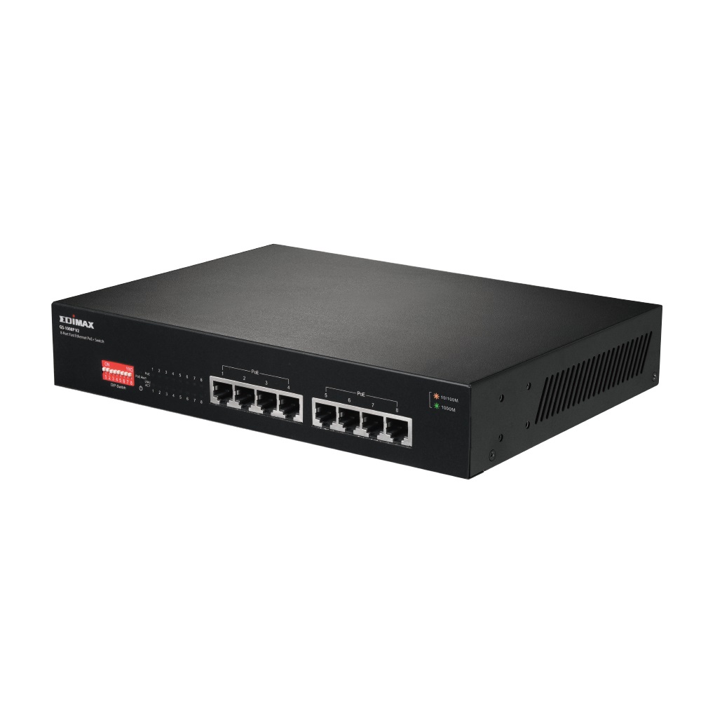 Edimax GS-1008P V2 Switch di Rete Gigabit Ethernet 8 Porte PoE (10/100/1000 Mbps) con DIP Switch - Nero