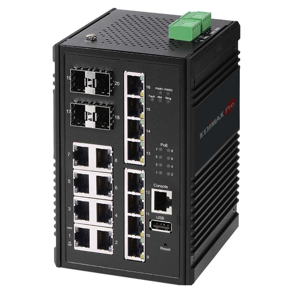 Edimax IGS-5416P Switch di Rete Gestito 16 Porte Gigabit Ethernet (10/100/1000) con Supporto Power over Ethernet (PoE) - Nero