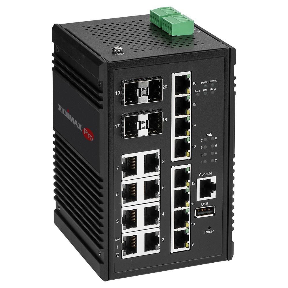 Edimax IGS-5416P Switch di Rete Gestito 16 Porte Gigabit Ethernet (10/100/1000) con Supporto Power over Ethernet (PoE) - Nero