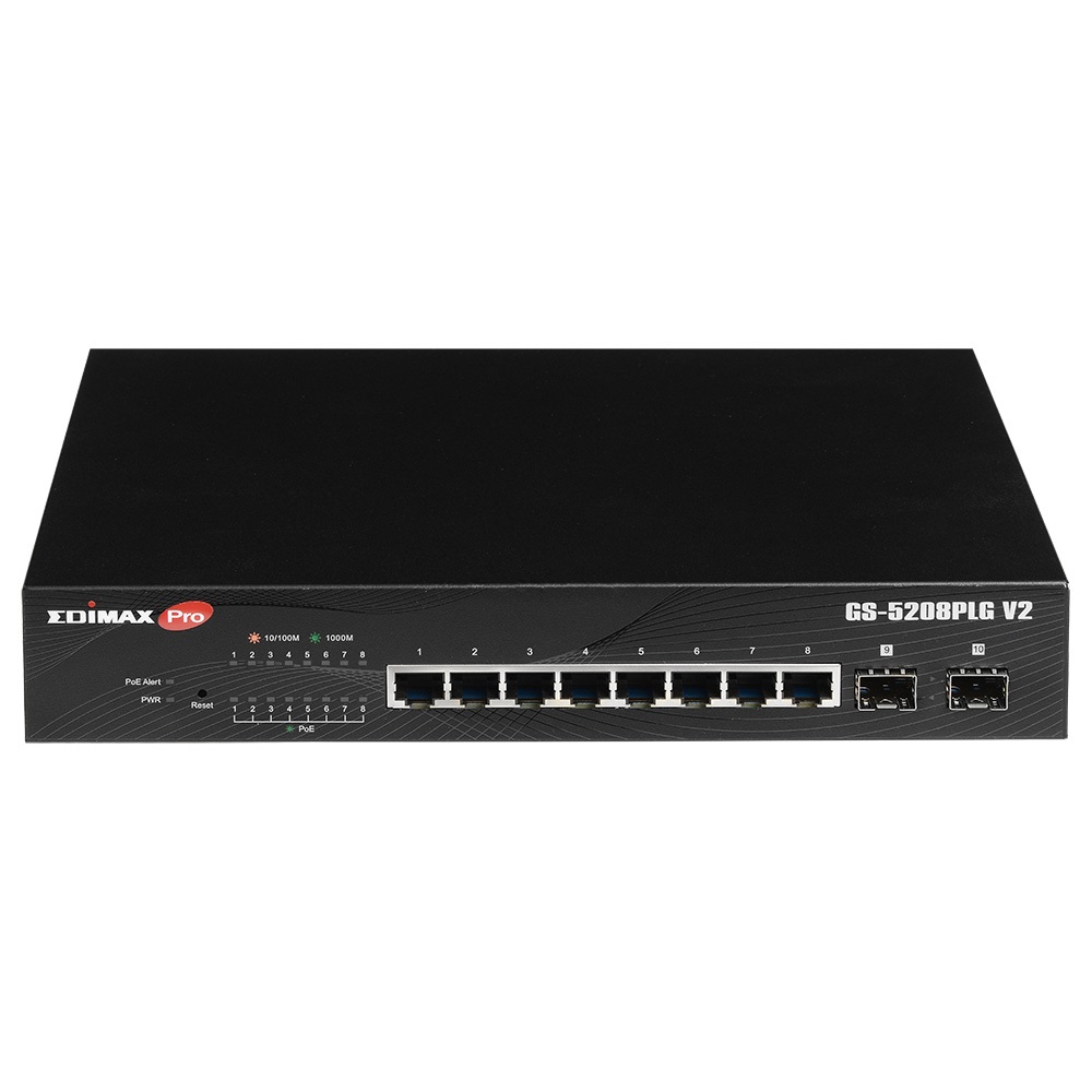 Edimax GS-5208PLG V2 Switch di Rete Gestito 10 Porte Gigabit PoE con 2 Porte SFP - Nero