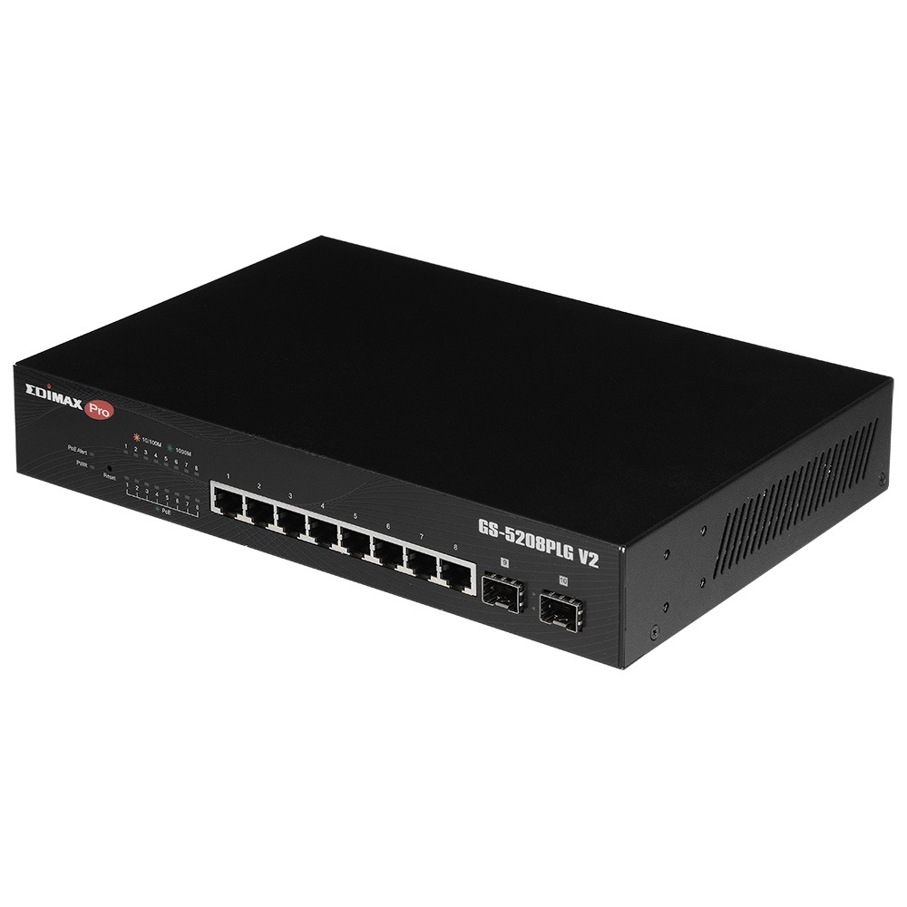 Edimax GS-5208PLG V2 Switch di Rete Gestito 10 Porte Gigabit PoE con 2 Porte SFP - Nero