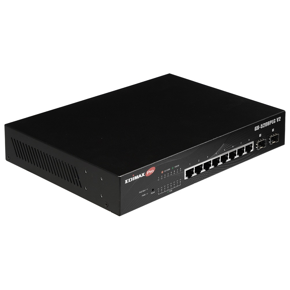 Edimax GS-5208PLG V2 Switch di Rete Gestito 10 Porte Gigabit PoE con 2 Porte SFP - Nero