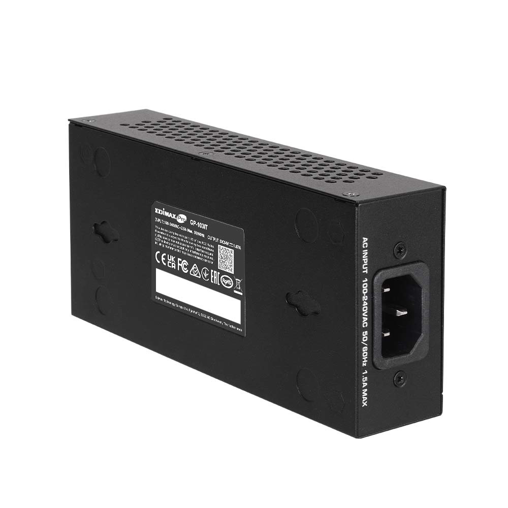Edimax GP-103IT Adattatore PoE e Iniettore 10 Gigabit Ethernet, 100 Gigabit Ethernet, Gigabit Ethernet, 90W, IEEE 802.3af/at/bt, Nero