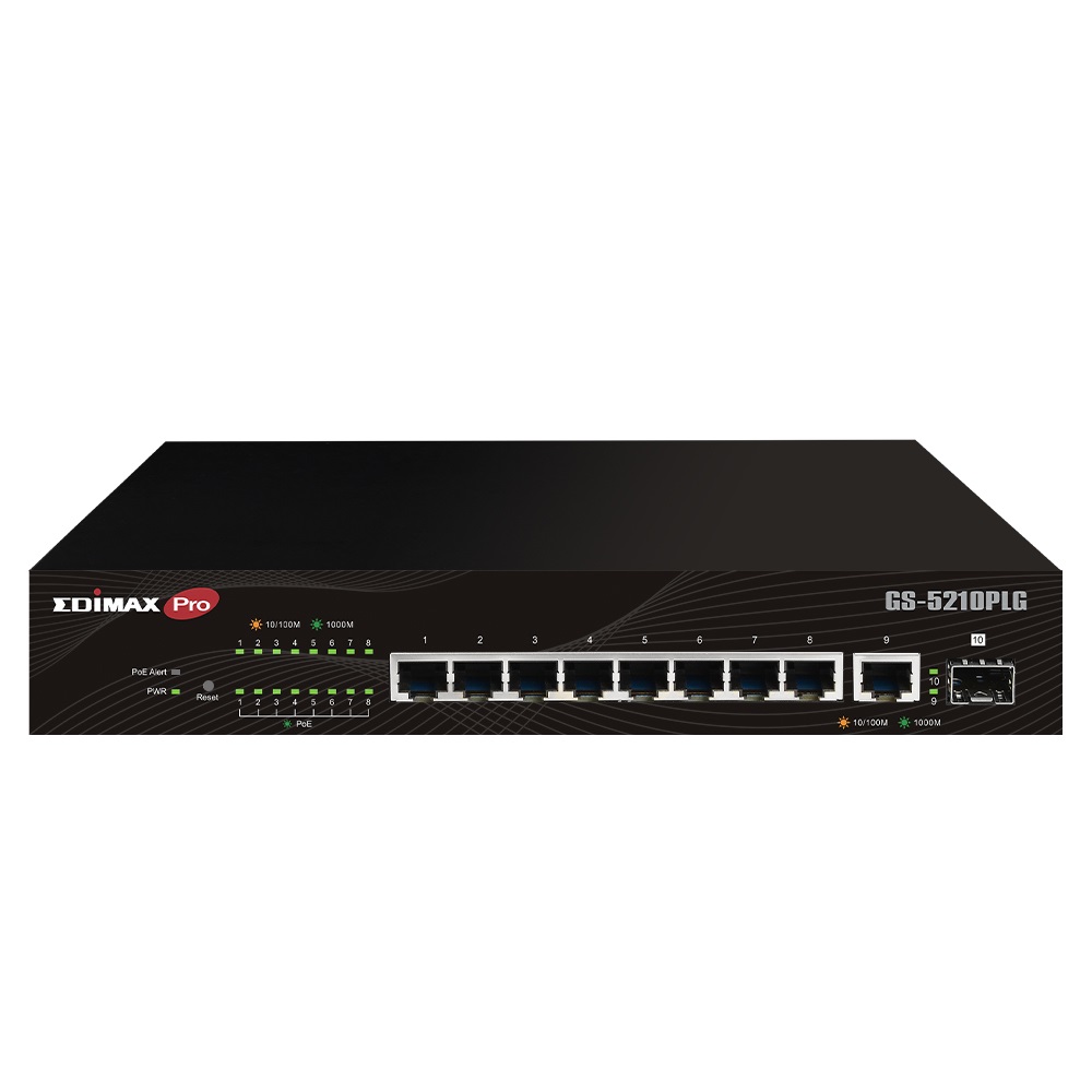 Edimax GS-5210PLG Switch Gestito 10 Porte Gigabit Ethernet PoE con 1 Porta SFP - Nero