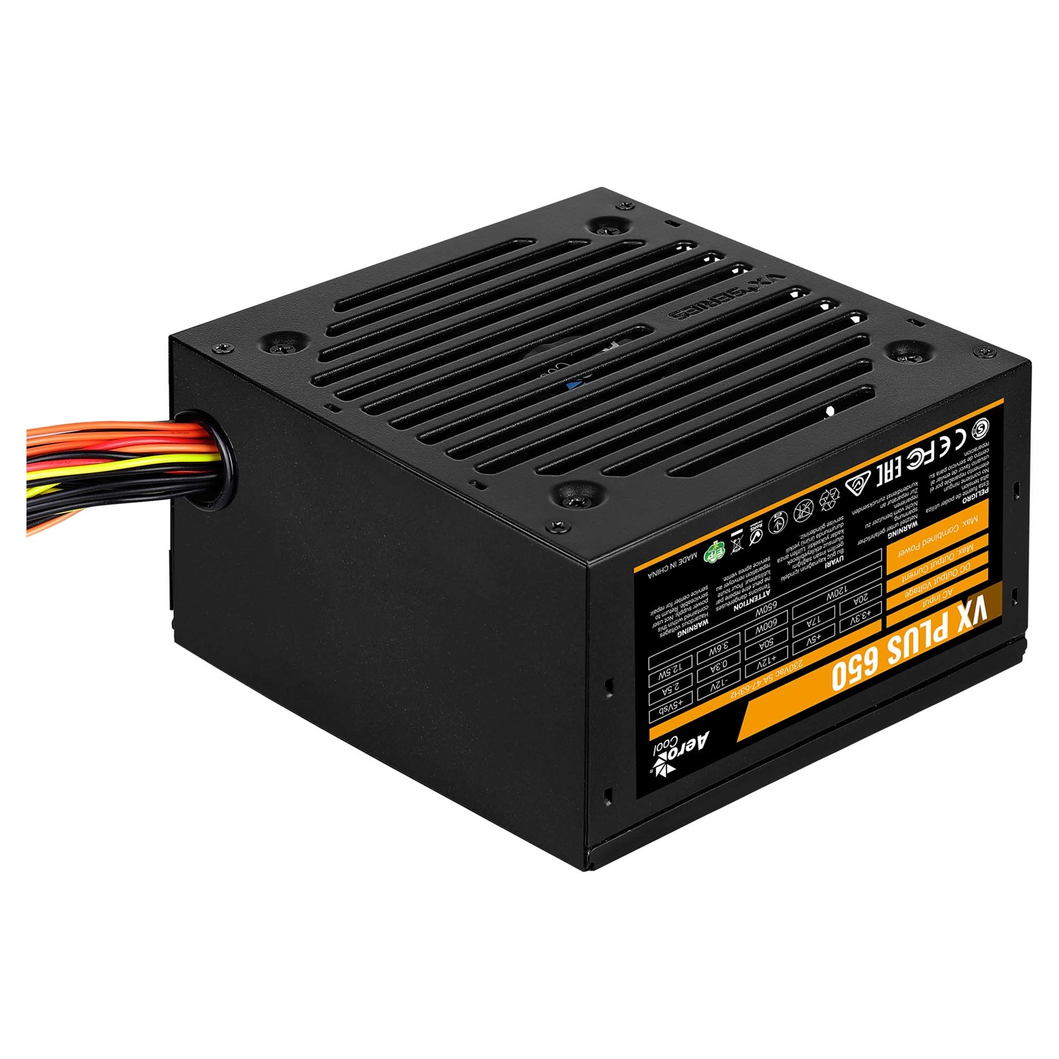 Aerocool VX PLUS 650 Alimentatore per Computer 650W 20 4 pin ATX Nero con Ventola da 120mm