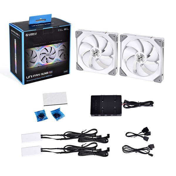 Lian Li Uni Fan SL140 RGB PWM - Ventilatore 140mm Bianco con Controller, Kit da 2