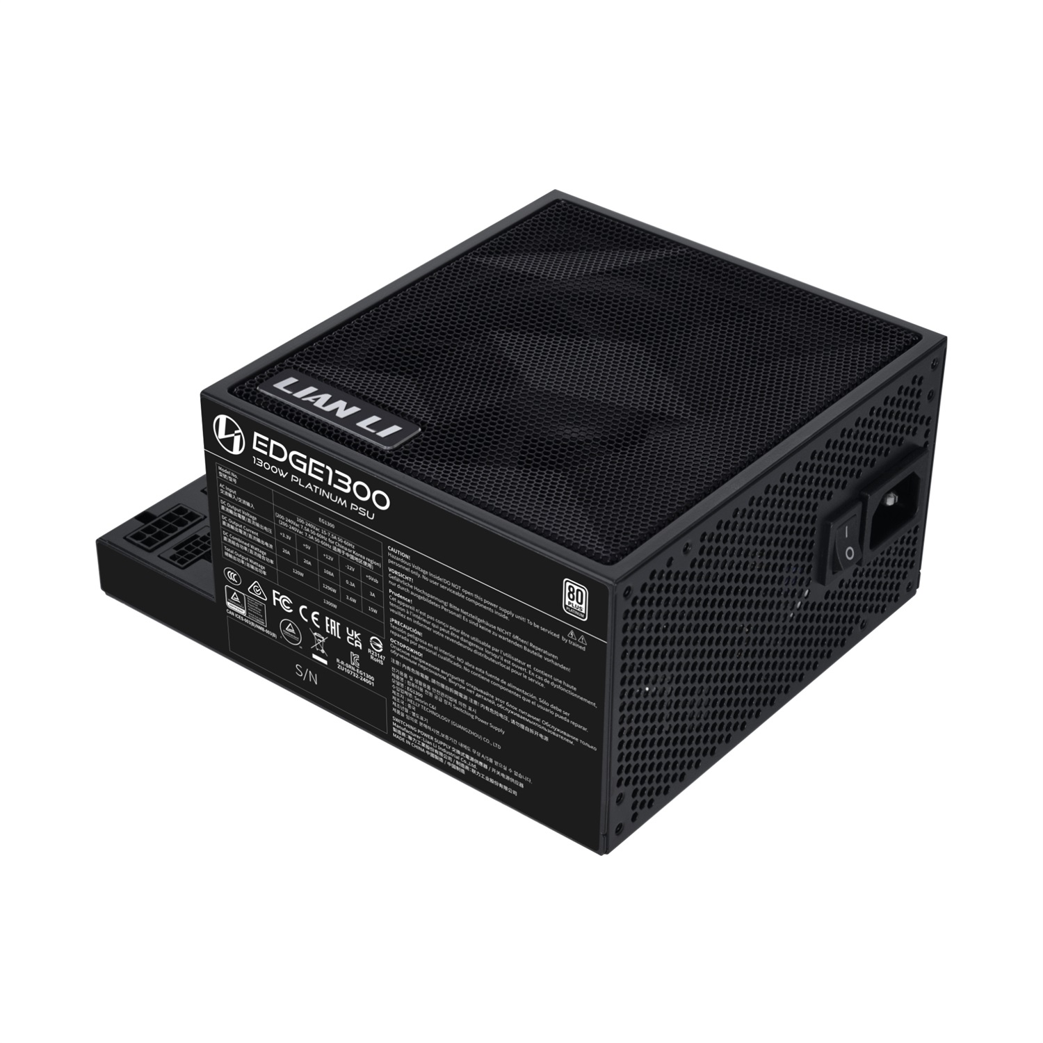 Lian Li EDGE EG1300 Alimentatore 1300 W 80 PLUS Platinum ATX 3.1 PCIe 5.1 Nero con Design Innovativo a Forma di L