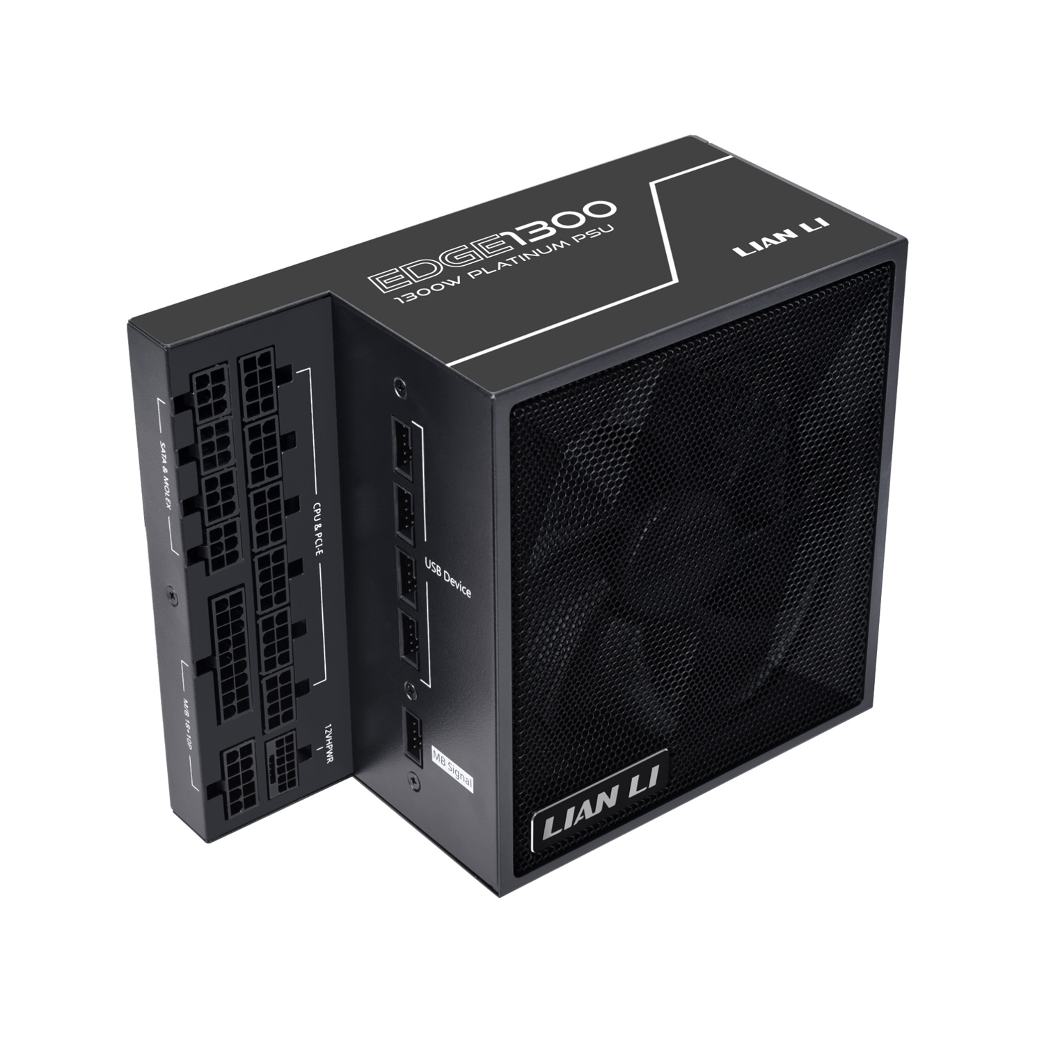 Lian Li EDGE EG1300 Alimentatore 1300 W 80 PLUS Platinum ATX 3.1 PCIe 5.1 Nero con Design Innovativo a Forma di L